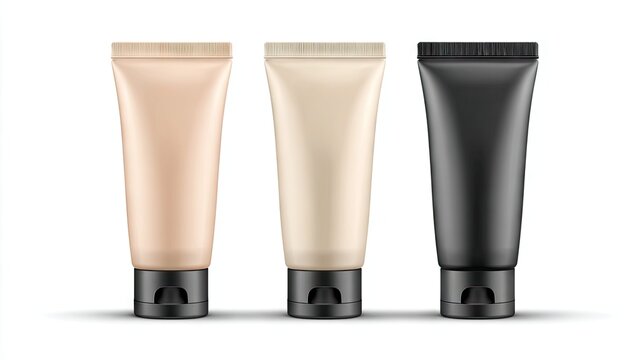 Three blank cosmetic tubes in different colors.
