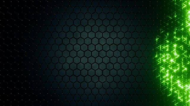 Animated Futuristic Green Technology Background Video With Glowing Hexagon Grid And Neon Light Cyber Pattern For Digital Innovation, Blockchain, Artificial Intelligence, And Sci-Fi Motion Design