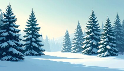 Fototapeta premium Snowy Pine Forest in Winter Light