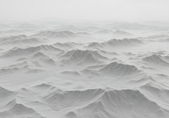Obraz premium Misty mountain range, ethereal landscape, monochromatic view from above.