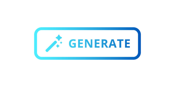 A blue button featuring the word generate alongside a small magic wand icon symbolizing creativity.