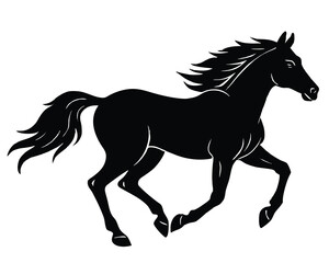Obraz premium Vector art of silhouette of a black horse running with its mane and tail flowing