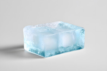 Crystal-clear rectangular ice block with frosted edges, ideal for beverage, freshness, and cooling concepts in product design and advertising.
