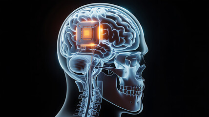 3d digital rendering of cybernetic brain implant showing futuristic artificial intelligence neural interface biotechnology and human machine connection
