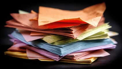 A stack of colorful papers layered on top of each other.