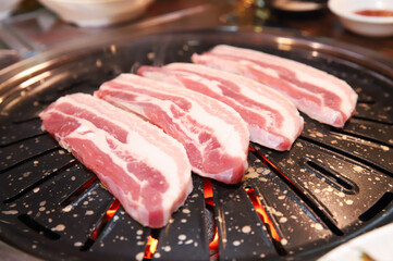 Korean BBQ. Charcoal grilled pork belly