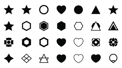Geometric Harmony A Collection of Stars, Circles, and Hearts in Black and White
