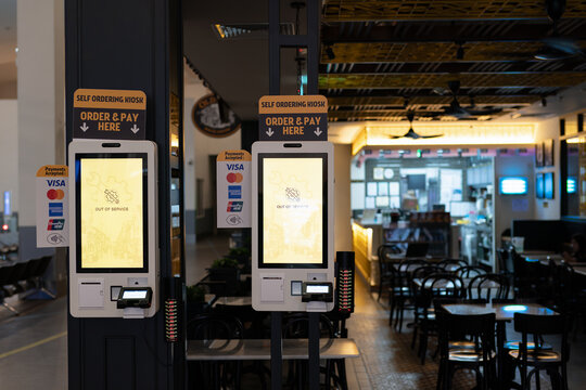 Self-ordering kiosks at a restaurant