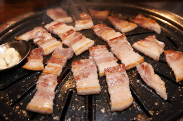 Korean BBQ. Charcoal grilled pork belly