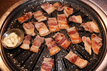 Korean BBQ. Charcoal grilled pork belly