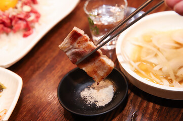 Korean BBQ. Charcoal grilled pork belly