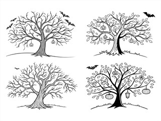 Obraz premium coloring page line art the helloween tree black vector bundle