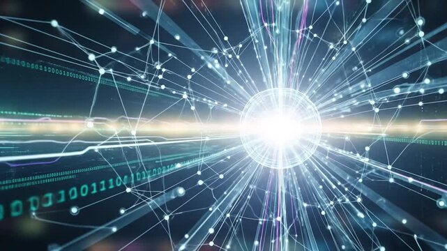 Digital network with bright central light and binary code