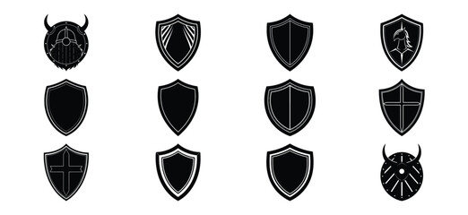 Collection of Medieval Shields Black and White Vector Illustrations for Design Projects