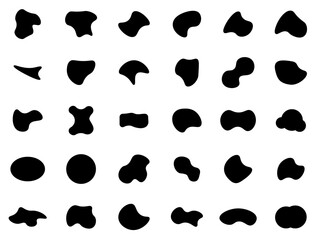 Abstract organic blob shapes vector set. Modern liquid amoeba forms. Minimalist irregular random ink spots for contemporary design. Simple geometric graphic pattern elements.