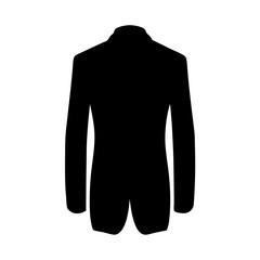Elegant black suit silhouette viewed from the back against a white background