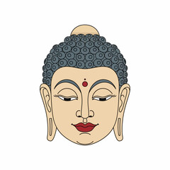 Serene face of Gautama Buddha in meditation vector illustration.