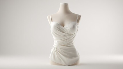 White draped fabric forming a bodice on a mannequin