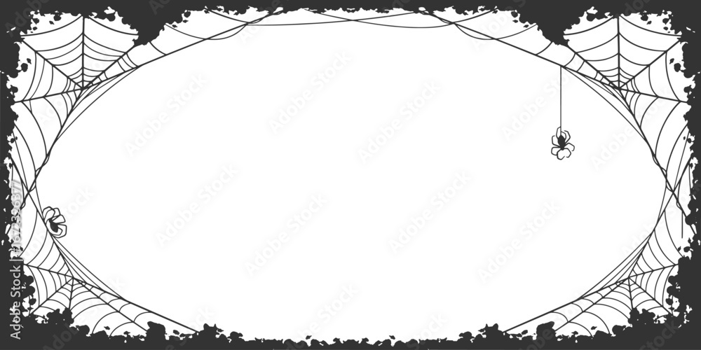 Sticker halloween frame background with grunge border and spider net