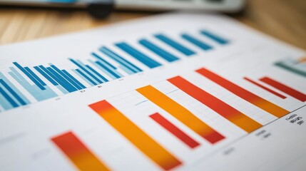 A close up of blue and orange bar graphs on a white paper