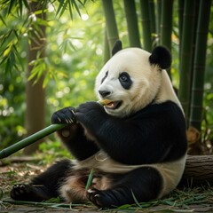 Obraz premium Panda Eating Bamboo
