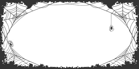 Halloween frame background with grunge border and spider net