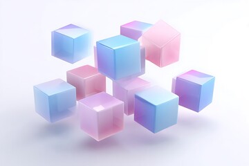 Obraz premium Stunning abstract arrangement of translucent cubes in pastel pink and blue gradients, perfect for modern tech, creative design, or sophisticated branding projects