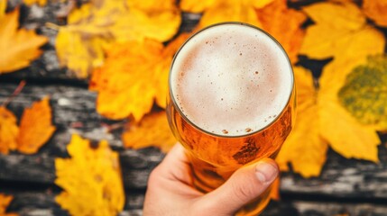 Enjoying a craft beer surrounded by colorful autumn leaves outdoors