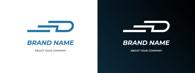 Abstract letter D logo with fast motion lines and dynamic arrow effect. Modern digital vector symbol for tech startup, delivery service, mobile app, logistics brand or futuristic business identity.