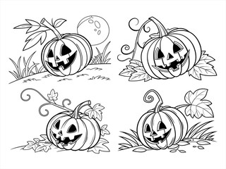 coloring page line art the pumpkin halloween black vector bundle