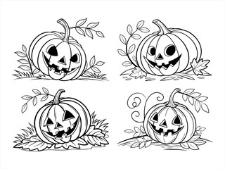 coloring page line art the pumpkin halloween black vector bundle