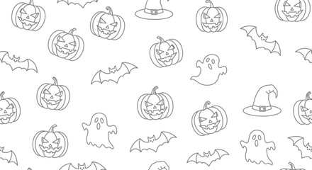 Halloween pattern pumpkins bats ghosts witch hats spooky festive october
