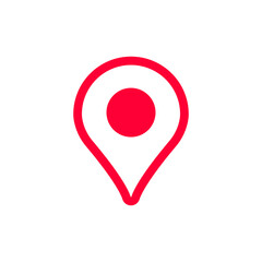 Minimalistic red location pin. used for navigation and map marking in digital applications.