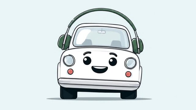 Cute cartoon car with headphones