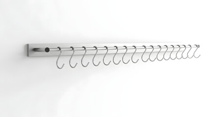 An organized tie rack displayed neatly on a plain wall, a study in minimalist design. The hooks are arranged evenly and give a clean aesthetic.