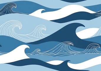 Naklejka premium Stylized ocean wave pattern in varying shades of blue, conveying tranquility and movement