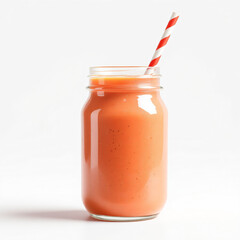 Fruit Smoothie in Glass Jar with Straw