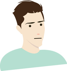 Flat illustration of a male character with a neutral expression