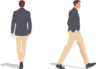 Obraz premium Man Walking in Two Views Back and Side Profile