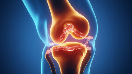 3d medical illustration of the knee joint with bones ligaments cartilage and meniscus highlighting injury arthritis pain and orthopedic treatment options