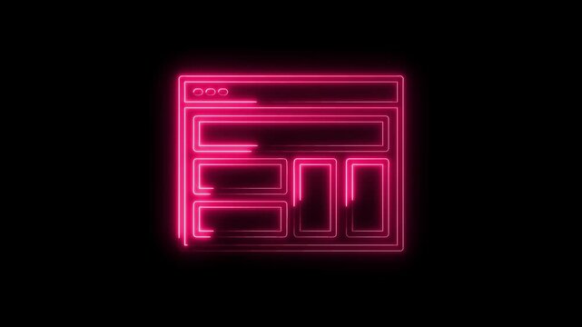 Glowing Neon Web Browser Interface Icon Isolated on Black Background Vibrant Pink Digital Design