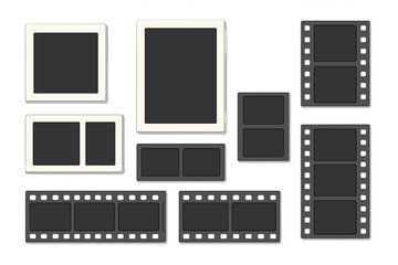 Obraz premium Photo frame and film strip vector collection. Set of blank polaroid pictures, camera negatives, and vintage borders. Retro photography template for design projects and scrapbooking.