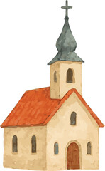 A watercolor vector illustration of a church