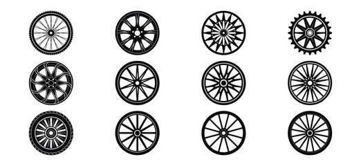 Collection of Vintage Wheel Illustrations Antique Cart Wagon and Carriage Wheels in Black and White