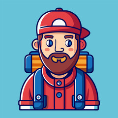 Fototapeta premium “Cartoon Vector Illustration of Bearded Traveler Man with Camera and Backpack”
