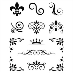Black Decorative Vector Elements on White Background