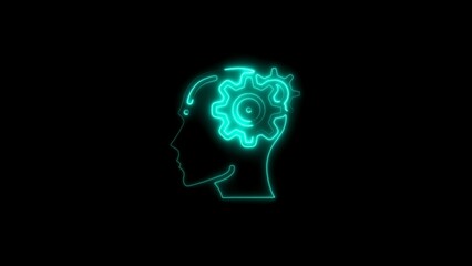 Brain silhouette with glowing gear symbolizing mental process and artificial intelligence