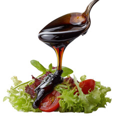 Balsamic sauce, flowing salad vinegar isolated [Transparent Background PNG].