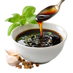 Balsamic sauce, flowing salad vinegar isolated [Transparent Background PNG].