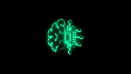 Glowing green neon brain circuit board concept representing artificial intelligence technology